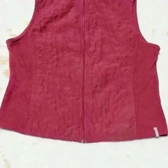 COLUMBIA Lightweight Crop Fleece Full Zip Quilted Vest Pockets Red Women Med - Picture 9 of 12